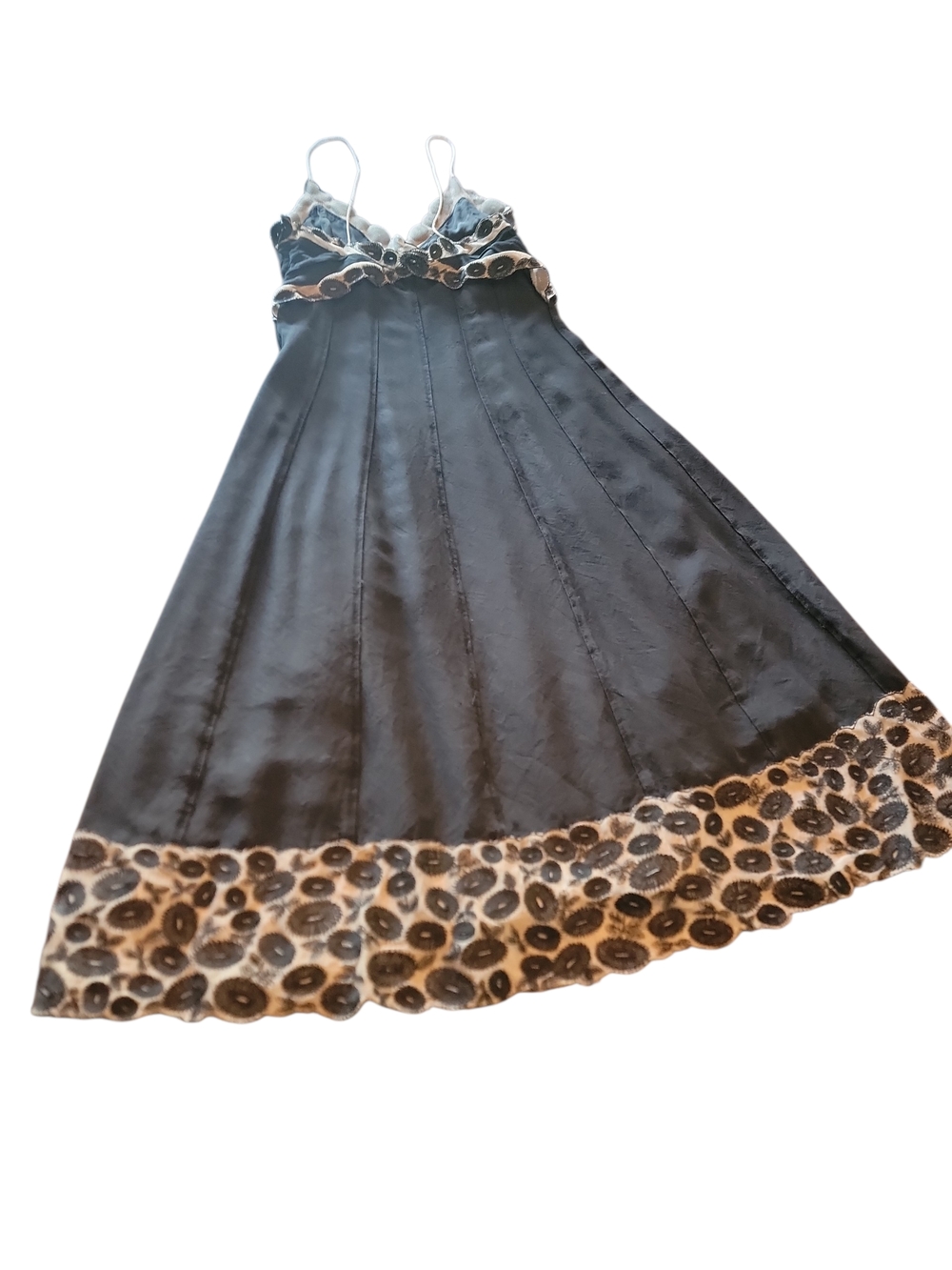 Catherine Malandrino Black Silk Slip Dress Lace Trim Boho Y2K Designer Midi XS - Picture 7 of 8